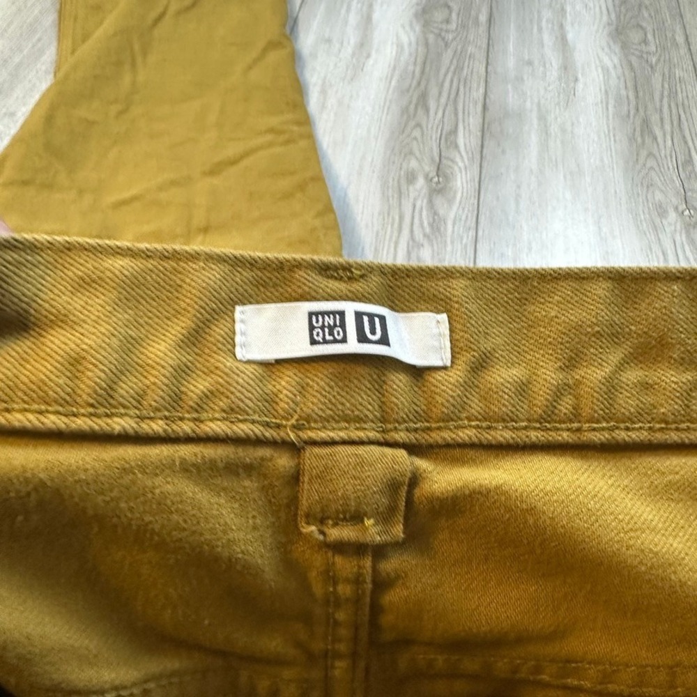 Uniqlo Denim Pleated Trousers Womens 29x30 Mustard Yellow Pants Baggy Loose - Picture 9 of 10